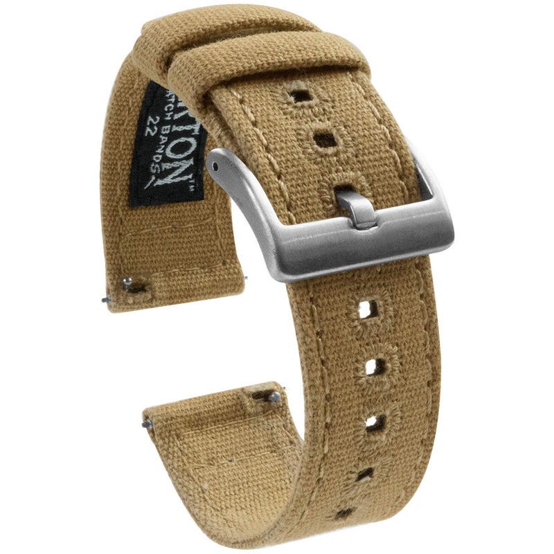 BARTON WATCH BANDS Quick Release Canvas Watch Band Straps, Khaki Tan, 22mm - Image 1