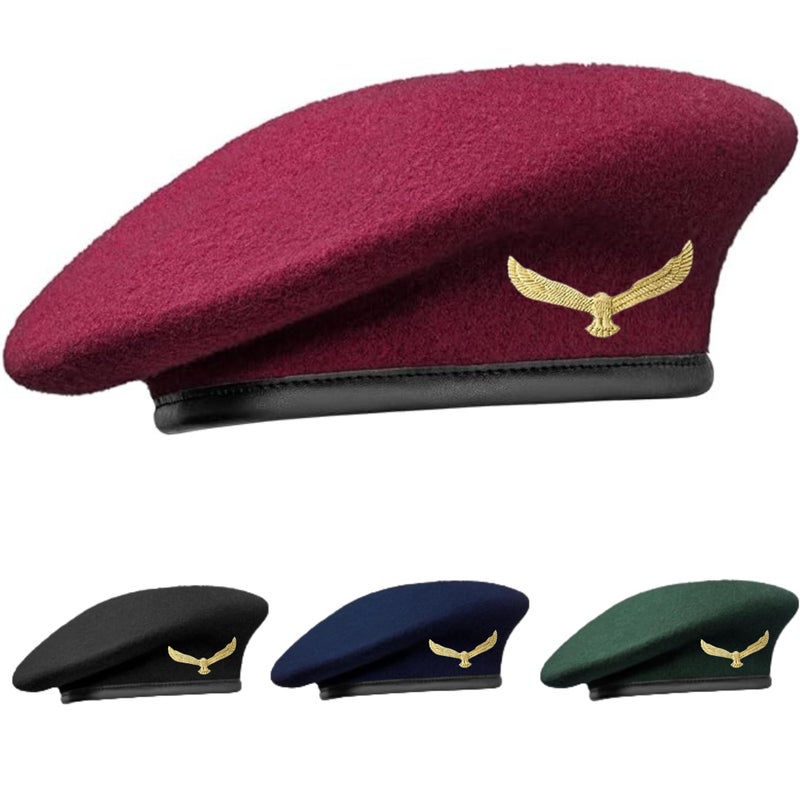 SIVI SILAK Traditional Army Style Cap with Metal Eagle Badge Che Guevara Inspired Woolen French Beret Hat for Men and Women Maroon - Image 2