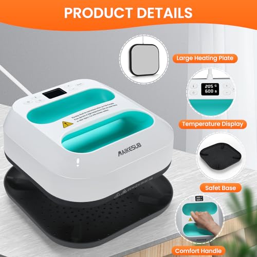 MAIKESUB T-Shirt Heat Press Machine, Portable Heat Press 9.6"X9.6", Iron Press for Sublimation and HTV Vinyl Shirt Press Machine for Hat, Bags, Heating Transfer Projects(Green Heat Transfer Machine) - Image 3