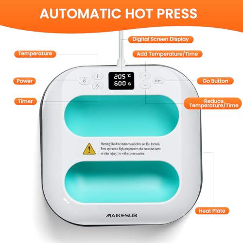 MAIKESUB T-Shirt Heat Press Machine, Portable Heat Press 9.6"X9.6", Iron Press for Sublimation and HTV Vinyl Shirt Press Machine for Hat, Bags, Heating Transfer Projects(Green Heat Transfer Machine) - Image 4