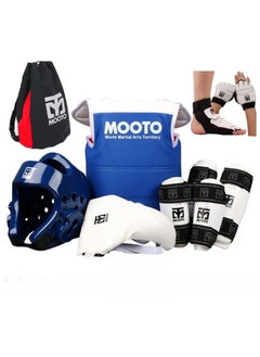 Mooto Taekwondo Protective Gear Thickened Suit  Boxing Training Full Set Of 8-Pcs, Blue 