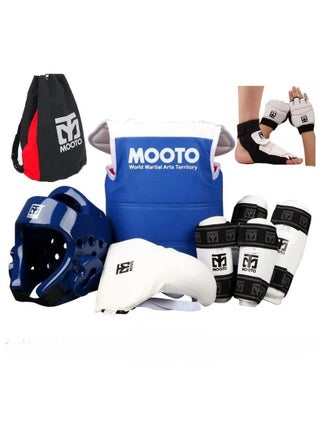 Taekwondo Protective Gear Thickened Suit Boxing Training Full Set Of 8-Pcs, Blue