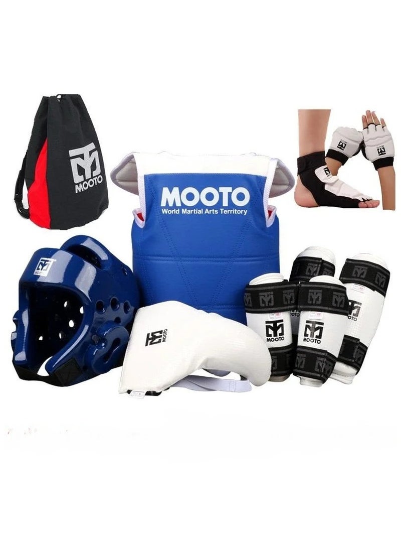 Mooto Taekwondo Protective Gear Thickened Suit  Boxing Training Full Set Of 8-Pcs, Blue 