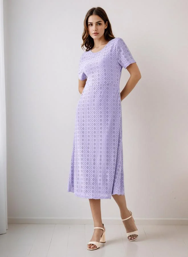 Splash FAV Schiffli A-line Midi Dress with Keyhole Back Closure