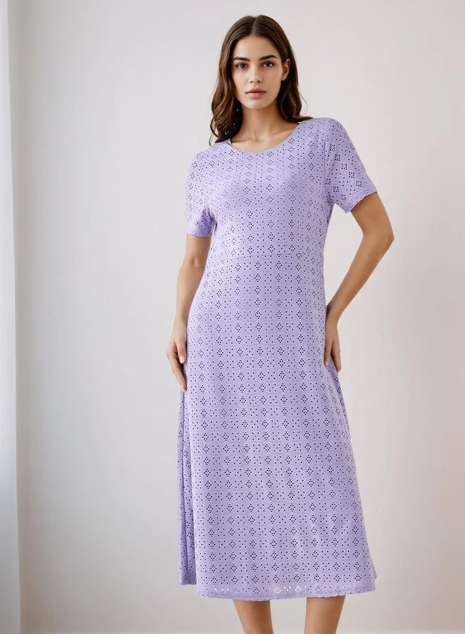 Splash FAV Schiffli A-line Midi Dress with Keyhole Back Closure