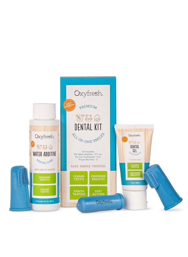 Oxyfresh Premium Pet Dental Kit For Dogs & Cats  Easy Solution For Pet Fresh Breath, Clean Teeth, Control Plaque & Tartar  Vet Formulated Pet Toothpaste, 1Oz + Water Additive, 3Oz + 3 Lg Brushes Kit - Image 1