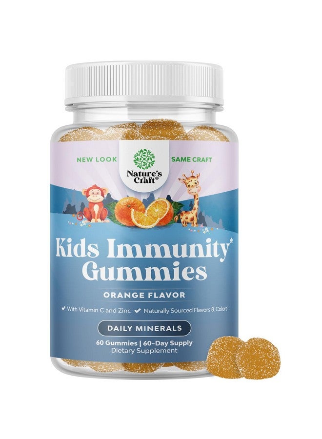 Natures Craft Kids Immunity Support Gummies - Delicious Vitamin C with Zinc and Echinacea Immune Booster Gummies for Kids - Vegan Gluten Free and Gelatin Free Chewable Gummy Vitamin Supplement for Children - Image 1