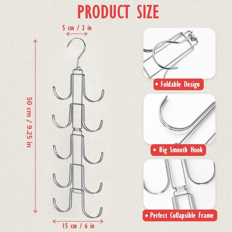 NAKBINX Hat Organizer for Closet, Collapsible Caps Rack with 10 Rotatable Large Hooks, Holds Up to 40 Baseball Caps, Metal Space Saving Hat Hanger for Display, Storage and Closet Organizers, Silver - Image 2