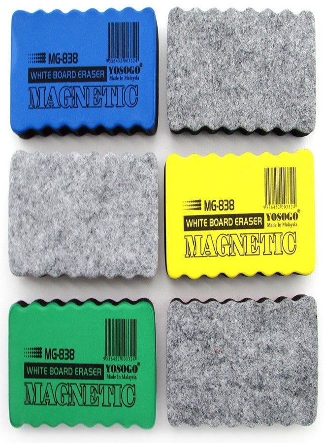 Yosogo Magnetic Whiteboard Erasers - Pack of 6 Assorted Colors (Red, Blue, Yellow, Green) - Lightweight Dry Erase & Chalkboard Erasers, Eco-Friendly, Classroom & Office Use - Image 1