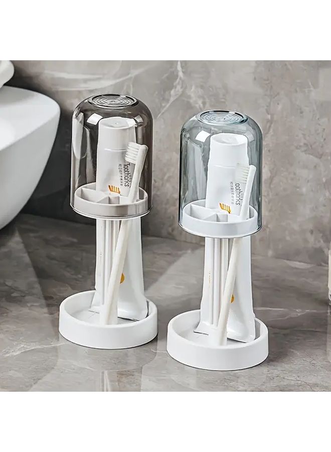 1 PC Modern Clear Bathroom Toothbrush Holder Transparent Grey ABS PS Spill Proof Waterproof Base Freestanding Toothbrush Cup With Spout For Sink Countertop Bathroom Organizer Storage Home - Image 2