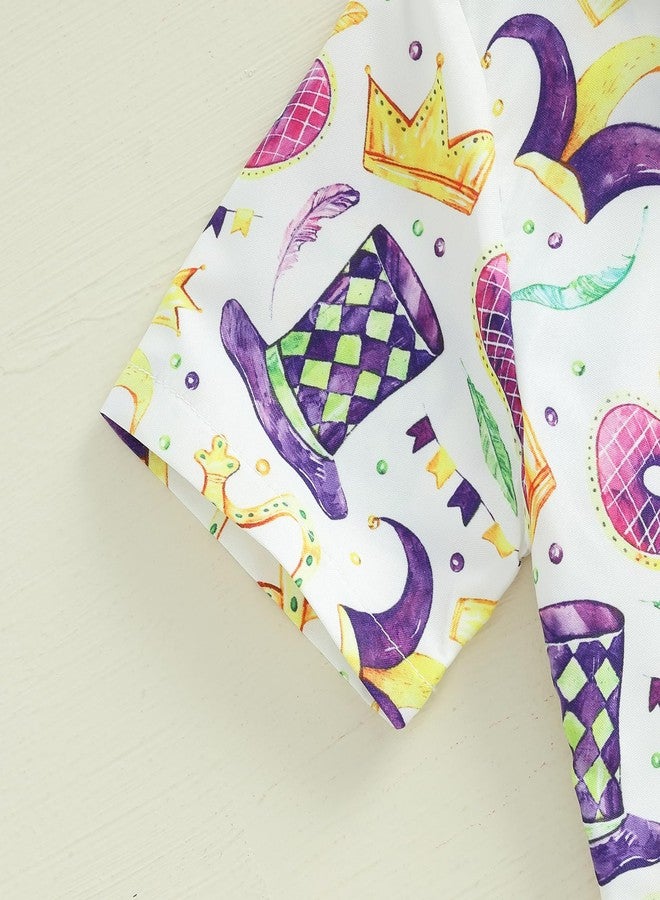 Karuedoo Toddler Baby Boy Mardi Gras Outfit Button Down Short Sleeve Bowtie Shirt Top Shorts Set Gentleman Outfits Suit (Purple, 3-4T) - Image 5