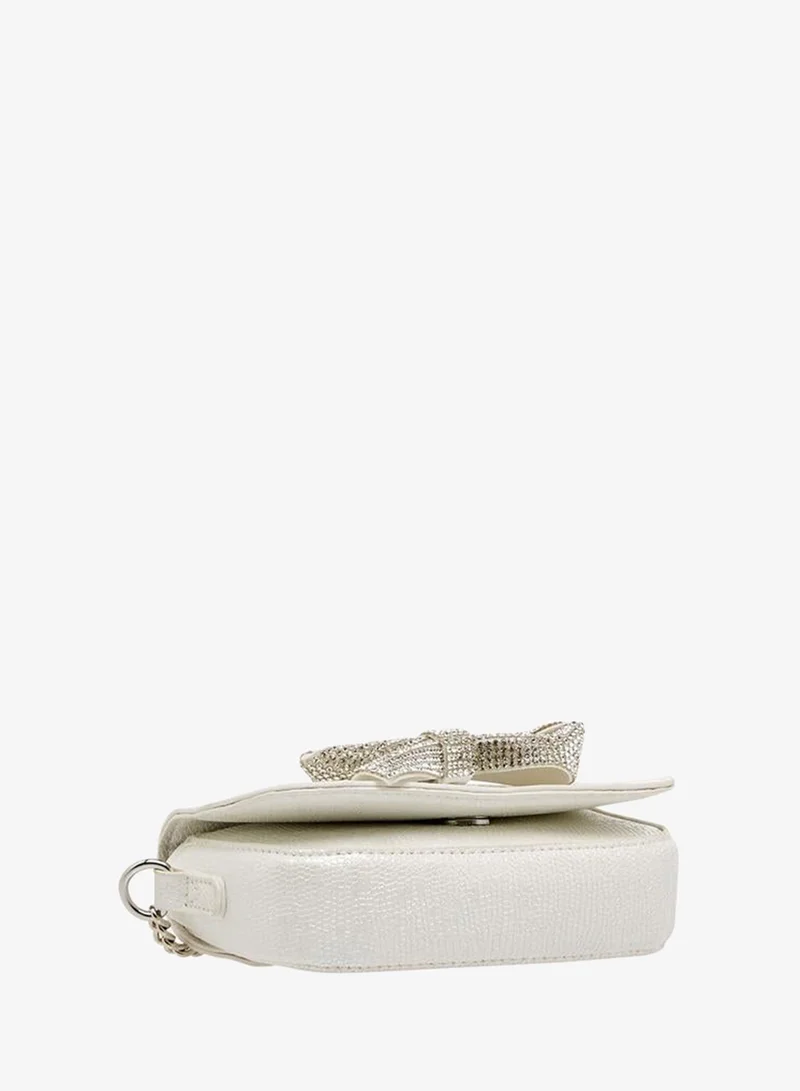 Celeste WHITE Bow Embellished Crossbody Bag with Chain Strap for Women | Best Price UAE