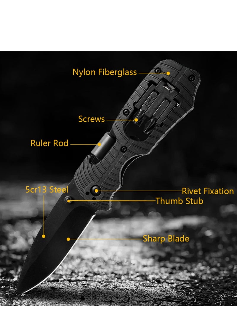 Astylway Pocket Knife 7 in 1 Multitool Stainless Steel Folding Knife with Screwdrivers Bottle Opener Small Ruler Safety Lock Camping Accessories Survival Gear Gifts for Him Men Dad Husband Boyfriend  - Image 3