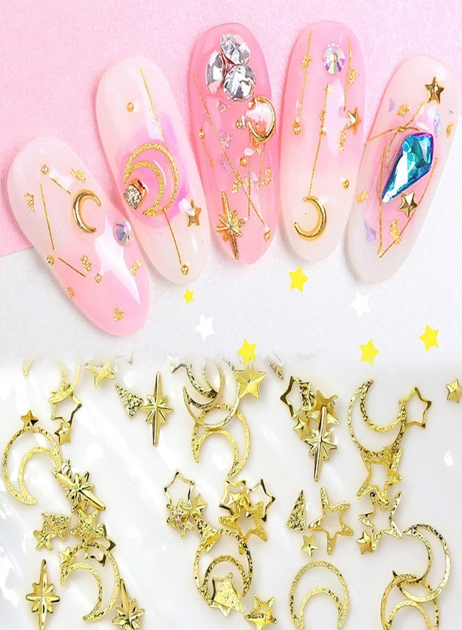 HYWWPFLAY 2 Boxes 3D Gold Nail Charms, Star and Moon Nail Charm 3D Metal Hollow Nail Art Studs Rivets Nail Decor Jewels Nail Decorations for Nails Salon or DIY Craft Supplies - Image 4