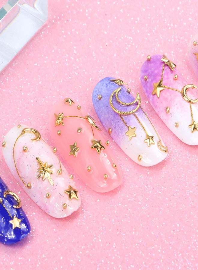 HYWWPFLAY 2 Boxes 3D Gold Nail Charms, Star and Moon Nail Charm 3D Metal Hollow Nail Art Studs Rivets Nail Decor Jewels Nail Decorations for Nails Salon or DIY Craft Supplies - Image 2