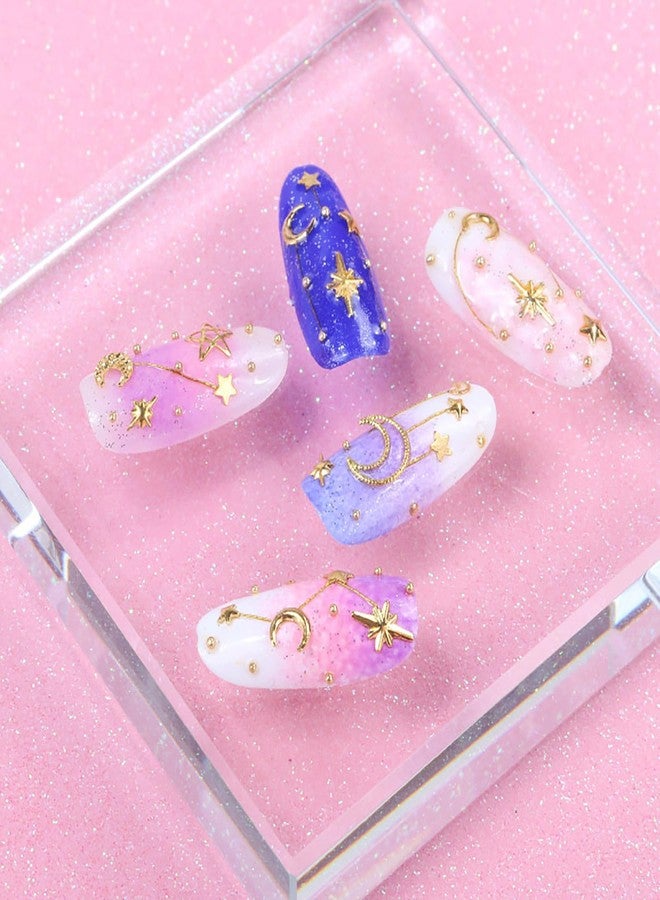 HYWWPFLAY 2 Boxes 3D Gold Nail Charms, Star and Moon Nail Charm 3D Metal Hollow Nail Art Studs Rivets Nail Decor Jewels Nail Decorations for Nails Salon or DIY Craft Supplies - Image 3