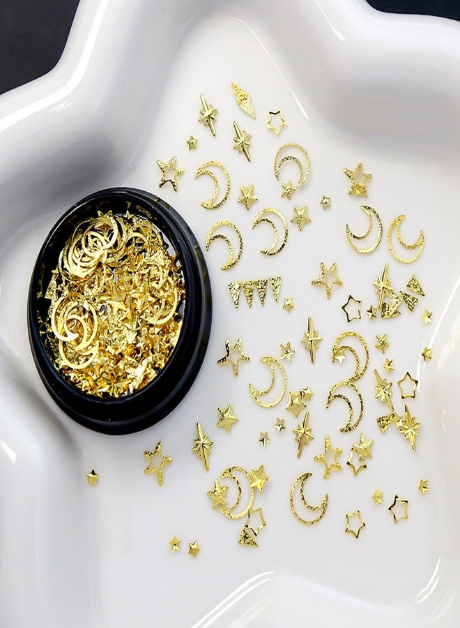 HYWWPFLAY 2 Boxes 3D Gold Nail Charms, Star and Moon Nail Charm 3D Metal Hollow Nail Art Studs Rivets Nail Decor Jewels Nail Decorations for Nails Salon or DIY Craft Supplies - Image 5