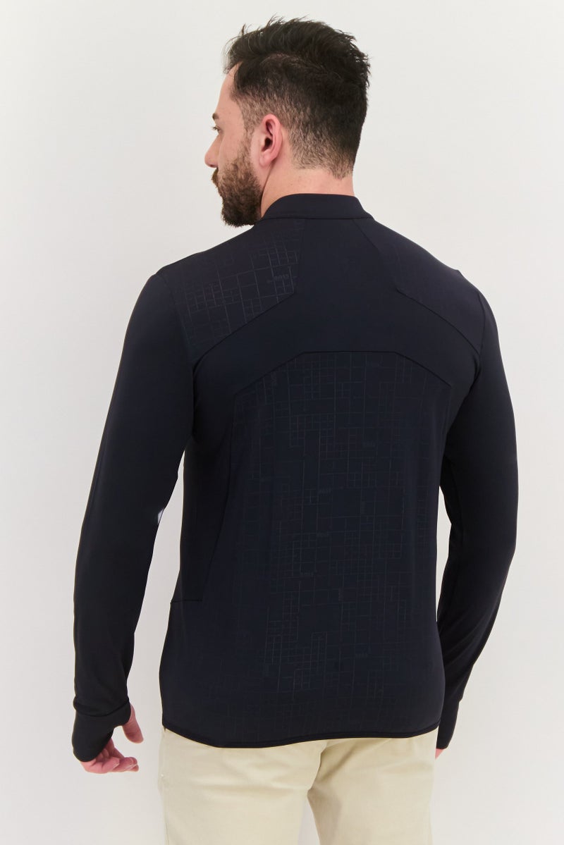 BOSS Men Mock Neck Long Sleeves Graphic Print Sweatshirt, Navy Blue - Image 3
