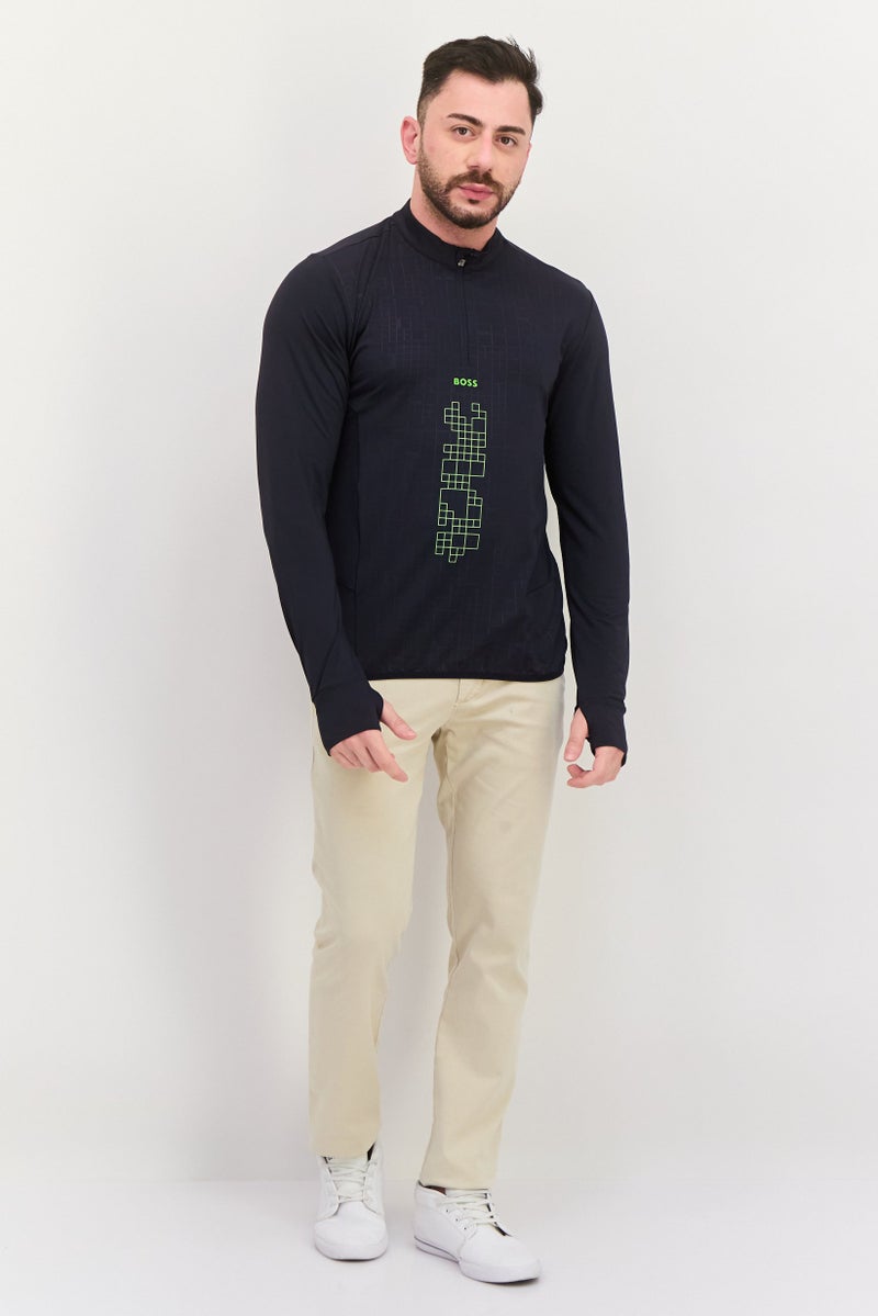 BOSS Men Mock Neck Long Sleeves Graphic Print Sweatshirt, Navy Blue - Image 4