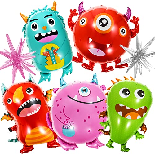 yoliyogo Monster Party Balloons Decorations 2pcs Foil Stars Balloon and 5pcs Aluminum Monster Theme Balloon Set Decor Supplies for Kids Birthday Halloween Christmas Party - Image 1