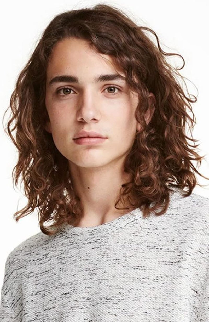 Mens Brown Wig Long Wavy Brown Male Wig Shoulder Length Side Part Unisex Wig Heat Resistant Synthetic Hair Cosplay Party Costume Wig