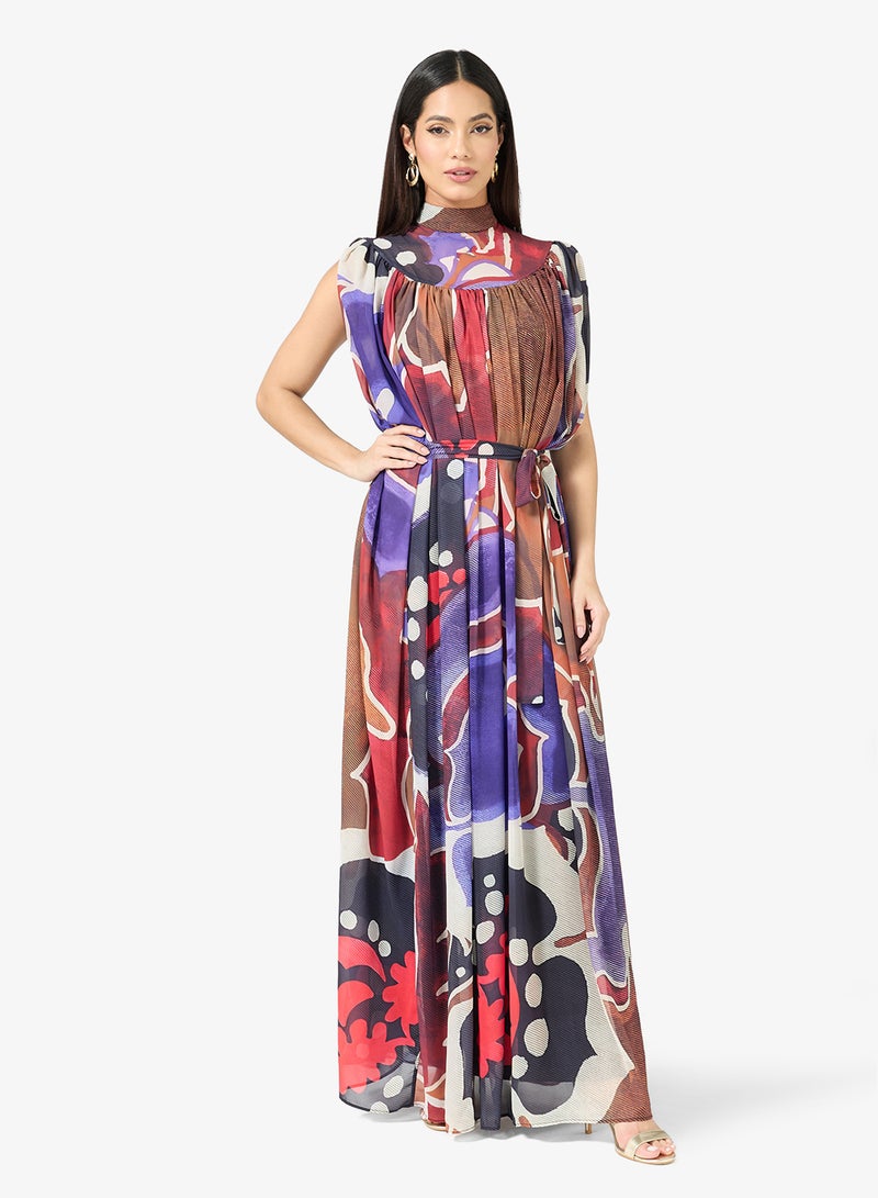 فيرجوس لاونج فستان آيرا بياقة عالية وأكمام كاب - Image 1