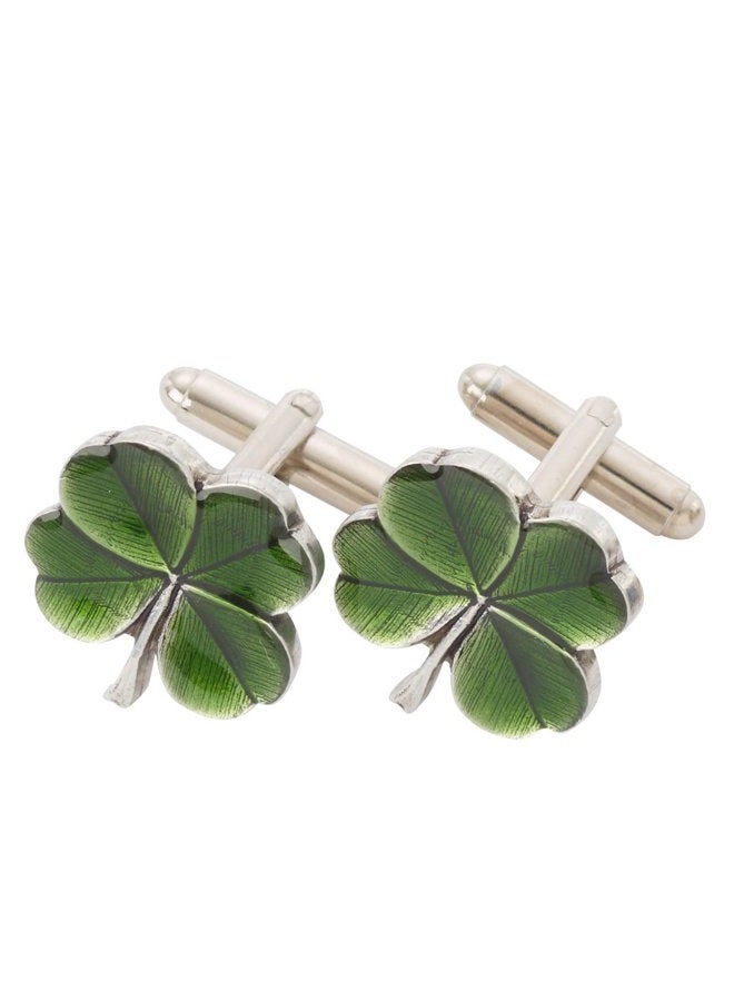 Danforth - Clover (Green) Cufflinks - Pewter - Handcrafted - Made in USA - Image 1