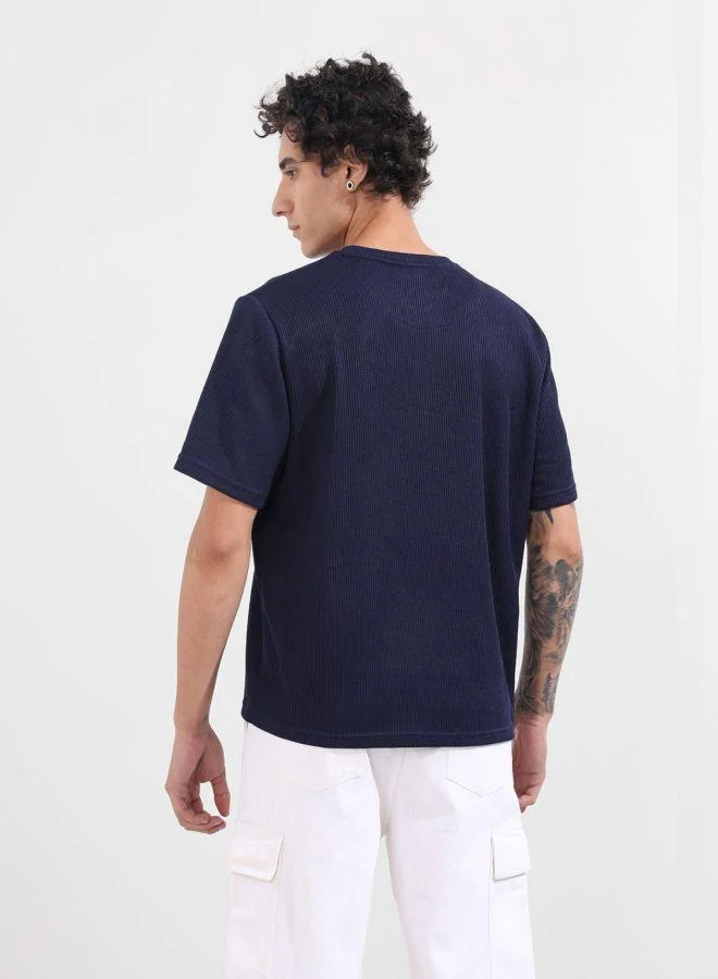 The Indian Garage Co Men Boxy Fit Textured Crew Neck Half Sleeves T-Shirt