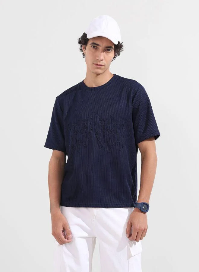 The Indian Garage Co Men Boxy Fit Textured Crew Neck Half Sleeves T-Shirt