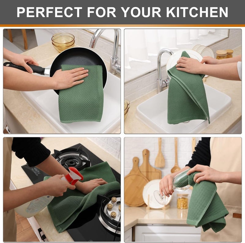 Kitinjoy 100% Cotton Waffle Weave Kitchen Towels  12-Pack Super Soft and Absorbent Kitchen Dish Towels for Drying Dishes  Kitchen Hand Towels  13 in x 28 in  Grass Green - Image 4