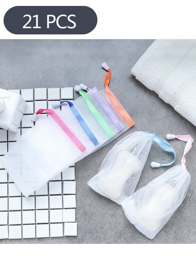 Ant 21-Piece Handmade Soap Bubble Mesh Bags, Exfoliating Mesh Soap Bag, Double Layer Foam Net Soap Saver Pouch Bags Body Facial Cleaning Tool(Assorted Colors)  - Image 1