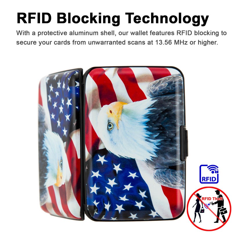 Kaabao Credit Card Holder Small RFID Blocking Wallet Business Metal Slim Mini Aluminum Hard Case for Women Men Gift (Bald Eagle American Flag) - Image 2