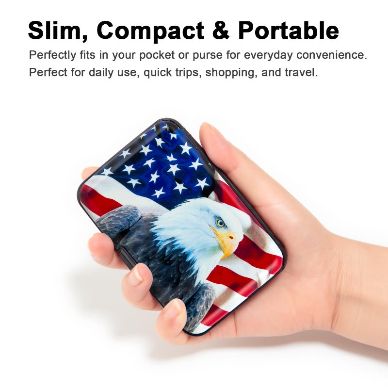 Kaabao Credit Card Holder Small RFID Blocking Wallet Business Metal Slim Mini Aluminum Hard Case for Women Men Gift (Bald Eagle American Flag) - Image 4