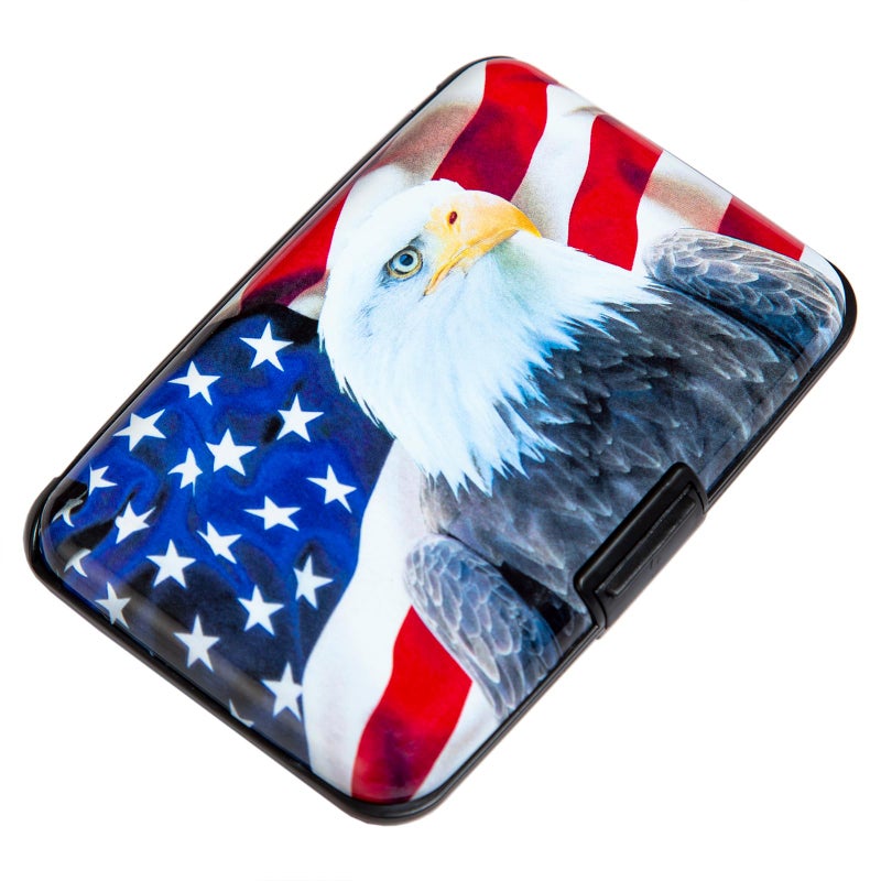 Kaabao Credit Card Holder Small RFID Blocking Wallet Business Metal Slim Mini Aluminum Hard Case for Women Men Gift (Bald Eagle American Flag) - Image 1