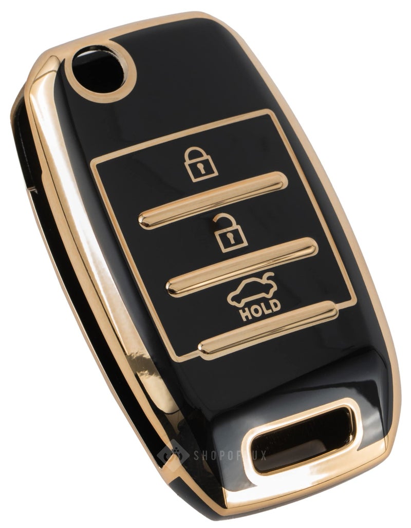 Shopoflux® TPU Key Cover Compatible for Kia Carens | Sonet | Seltos 3 Button Flip Key (Black) - Image 1