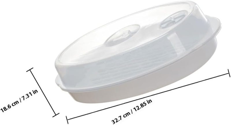 لوحة تبخير السمك في الميكروويف البيضاء مع غطاء التهوية للخضروات والمأكولات البحرية للطبخ الصحي - Image 3