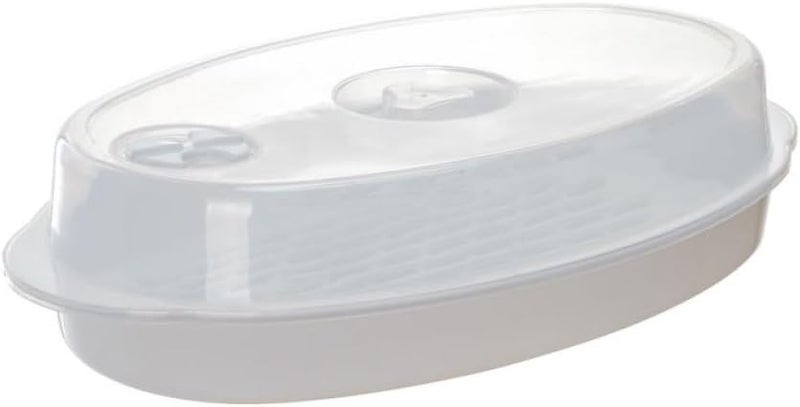 لوحة تبخير السمك في الميكروويف البيضاء مع غطاء التهوية للخضروات والمأكولات البحرية للطبخ الصحي - Image 2