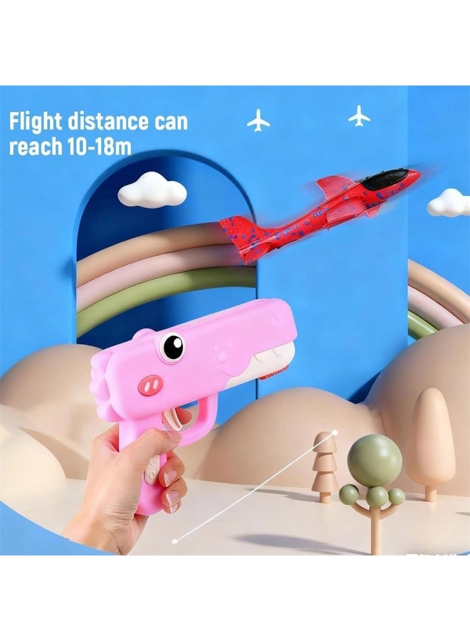 Dinosaur Airplane Launcher Toy with 8'' Foam Glider Plane, Pink - Image 2