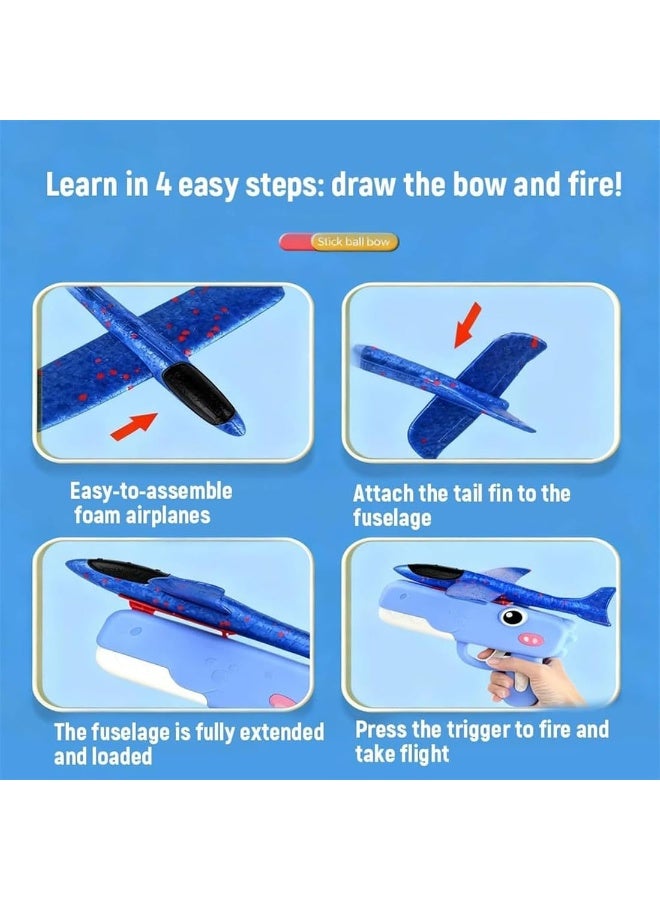 Dinosaur Airplane Launcher Toy with 8'' Foam Glider Plane, Pink - Image 3