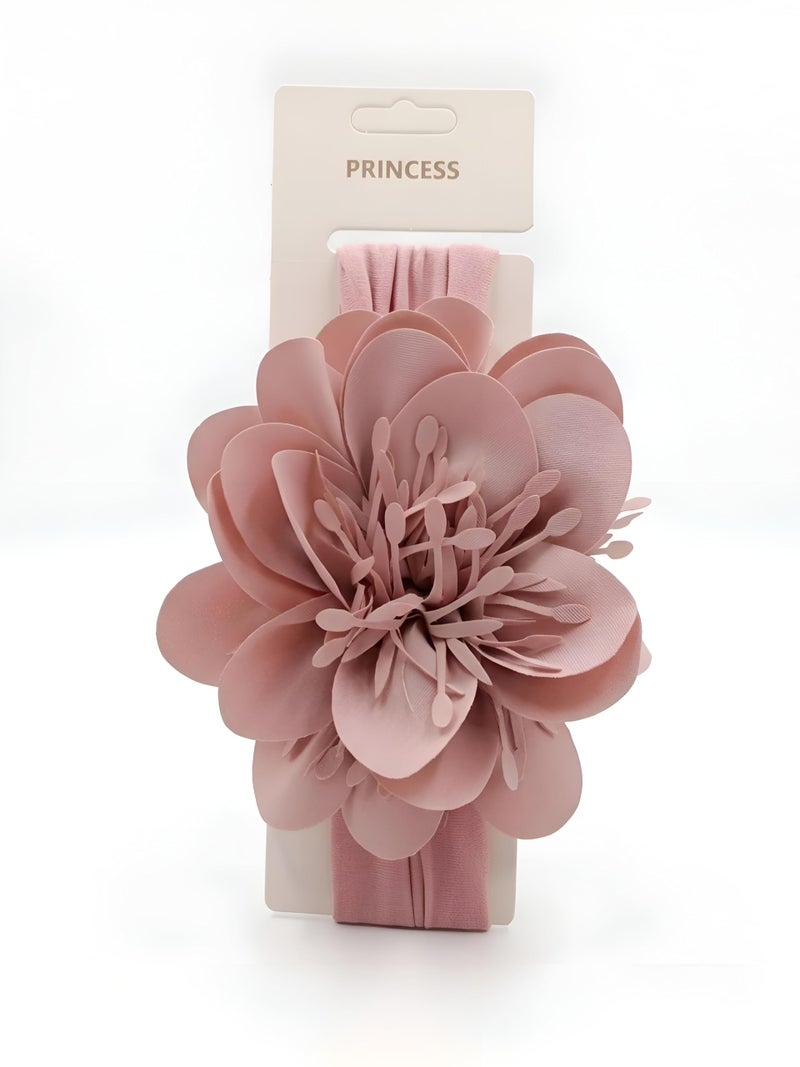 Baby Headband - Gentle stretchy flower turban hair wrap for infant girl toddler princess daily wear special occasion photo session item (Pink) - Image 1