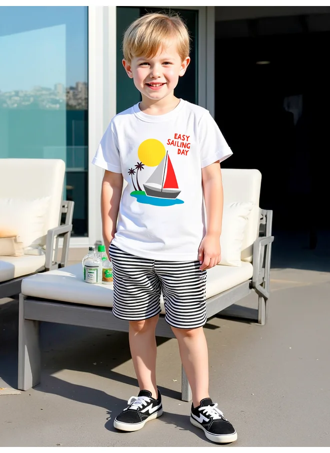 تايك تو Take Two Kids 2pcs Graphic Print Short Sleeve T-Shirt and Shorts