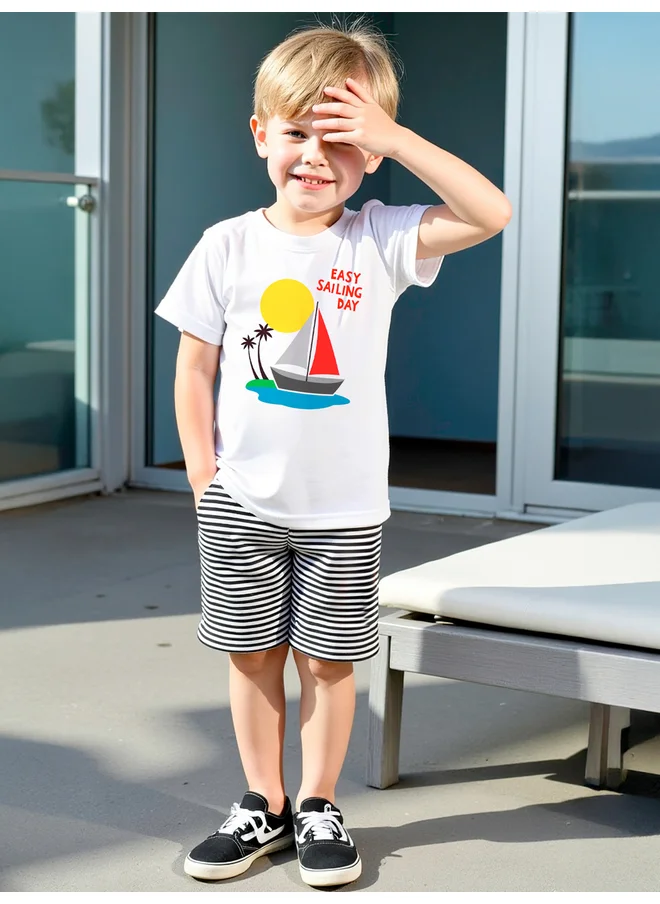 تايك تو Take Two Kids 2pcs Graphic Print Short Sleeve T-Shirt and Shorts