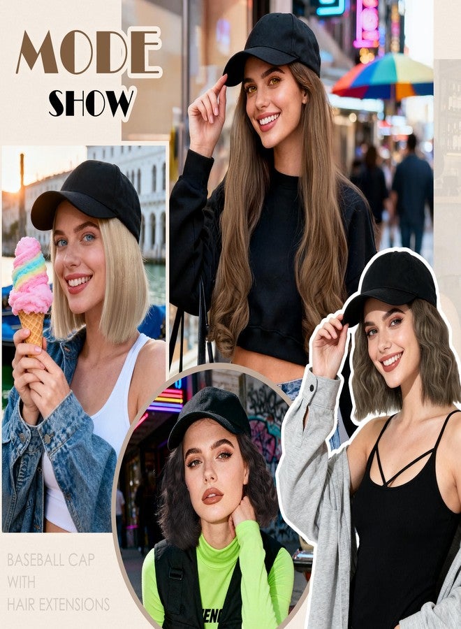 S-noilite Hat Wig for Women, Baseball Cap Wig with BOB Hair Attached Adjustable Hat Wigs Short Synthetic Hair Extensions, Sandy Brown Highlighted Blonde - Image 5