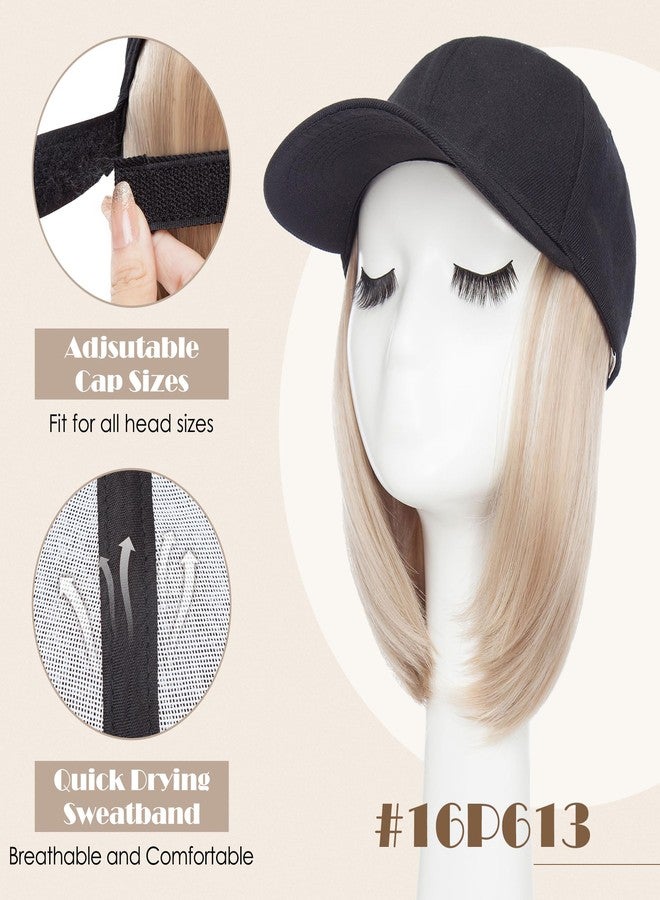 S-noilite Hat Wig for Women, Baseball Cap Wig with BOB Hair Attached Adjustable Hat Wigs Short Synthetic Hair Extensions, Sandy Brown Highlighted Blonde - Image 3