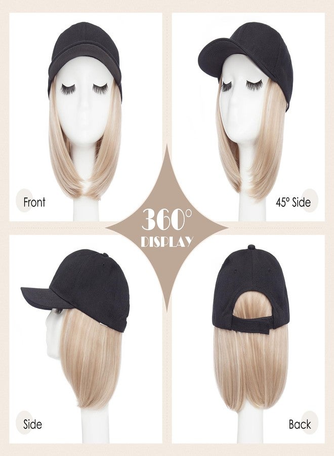 S-noilite Hat Wig for Women, Baseball Cap Wig with BOB Hair Attached Adjustable Hat Wigs Short Synthetic Hair Extensions, Sandy Brown Highlighted Blonde - Image 2