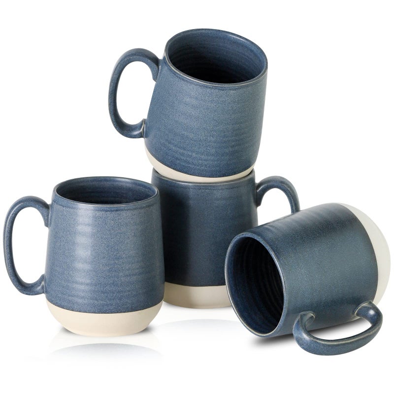 Hasense Ceramic Large Coffee Mugs Set of 415 Ounce Porcelain Coffee Cups Set with Handle Perfect for Tea Cocoa Latte Milk and Cappuccino Modern Tea Cups Set for Man and Woman Dark Blue