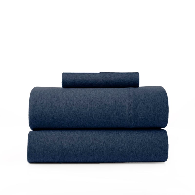 Road Trip America Jersey Sheets Set  Cotton 3 Pieces Twin Set  TShirt Soft Knit Stretchy Bed Sheets  All Seasonal and Deep Pockets  Certified by OekoTEX Navy Blue Twin