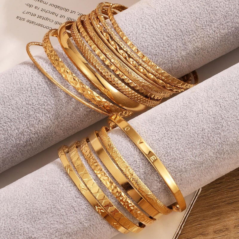 IFKM 35 PCS Chain Bangles Bracelets Set for Women, Multiple Layered Stackable Open Cuff Bangle Anklet Bracelet Trendy Elegance Link Beads Italian Boho Cuban Jewelry for Women Gift - Image 4