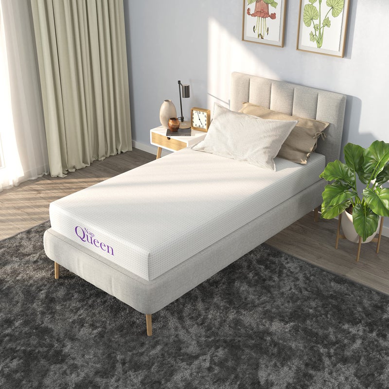 NapQueen 8 Inch TwinXL Size Mattress Bamboo Charcoal Memory Foam Mattress Bed in a Box White