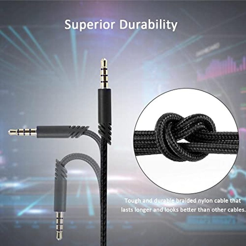 Gaming Headset Cable 6.5Ft Nylon Braided Instant Microphone Control Replacement Audio Cable - Gold-Plated 3.5mm Jack Tangle-Free Headphone Cable for PS5 Xbox PC Switch Mobile - Image 5